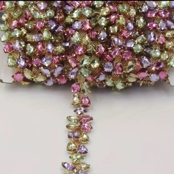 Luna Accessories - 1 Yard Pink, Green & Purple Rhinestone Appliqué Trim | Clothing | New